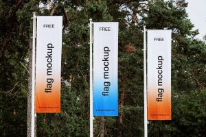 Free Street Pole Banners Mockup PSD
