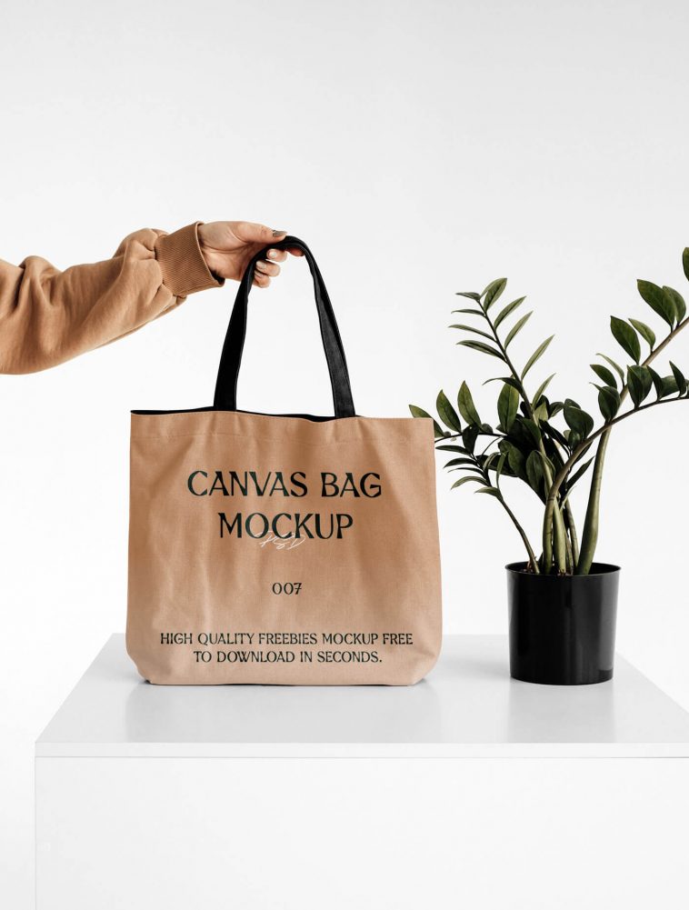 Women Holding Big Canvas Bag Mockup