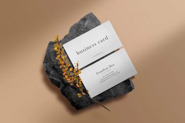 Free Business Card Mockup on Black Stone