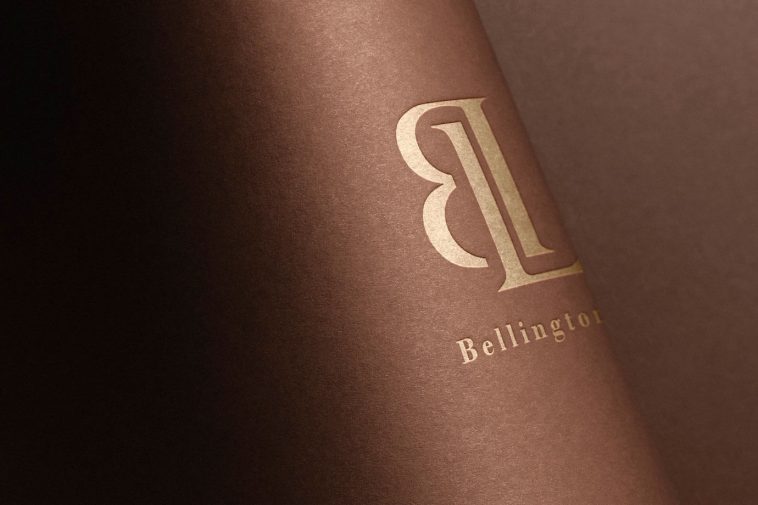 This brown texture paper curved style golden paper punched logo mockup