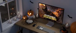 Free Halloween Theme Monitor Mockup PSD