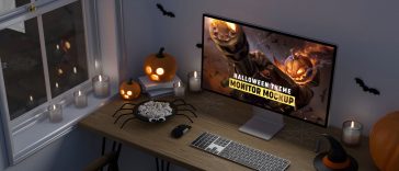 Free Halloween Theme Monitor Mockup PSD