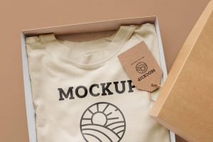 Free Hang Tag And T-Shirt Packaging Box Mockup PSD