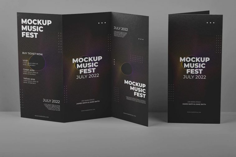 Free Standing UHD Tri-Fold Brochure Mockup PSD