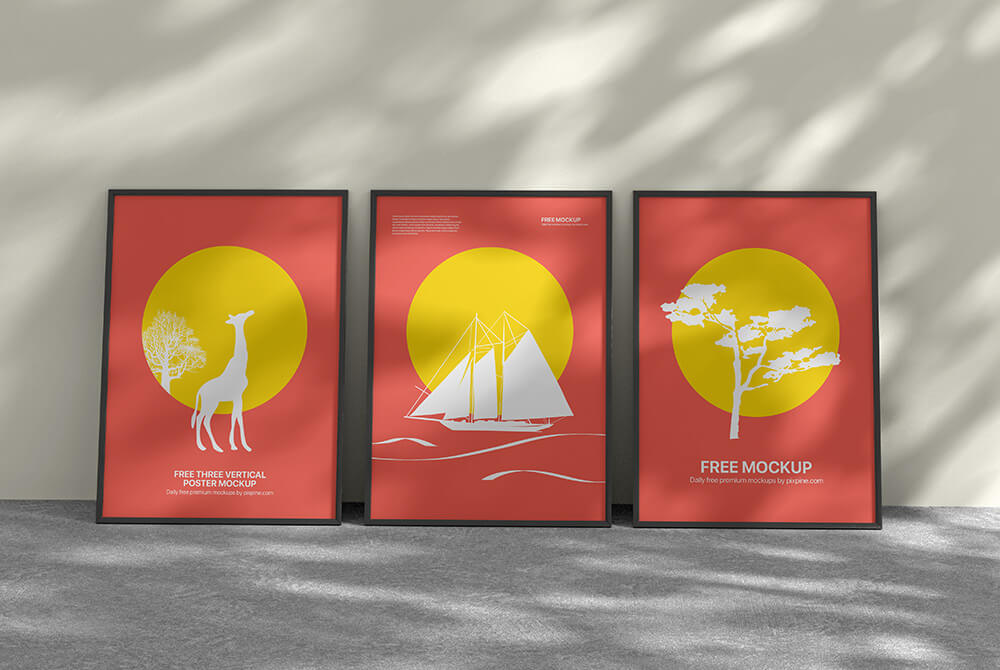 Free Three Vertical Poster Mockup   PsFiles