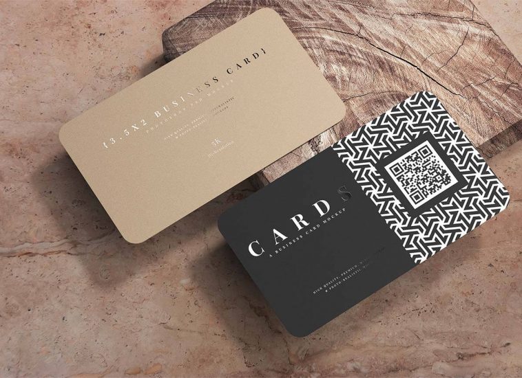 Free Top View Rounded Corner Business Card Mockup PSD