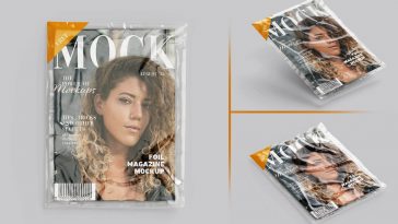 Free Transparent Cover Wrapped Magazine Mockup PSD Set
