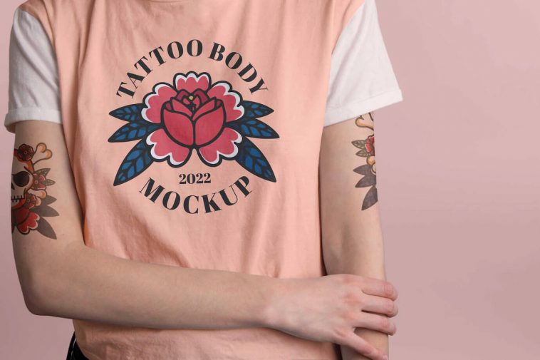 Person With Tattoo Free Close-Up T-Shirt Mockup PSD
