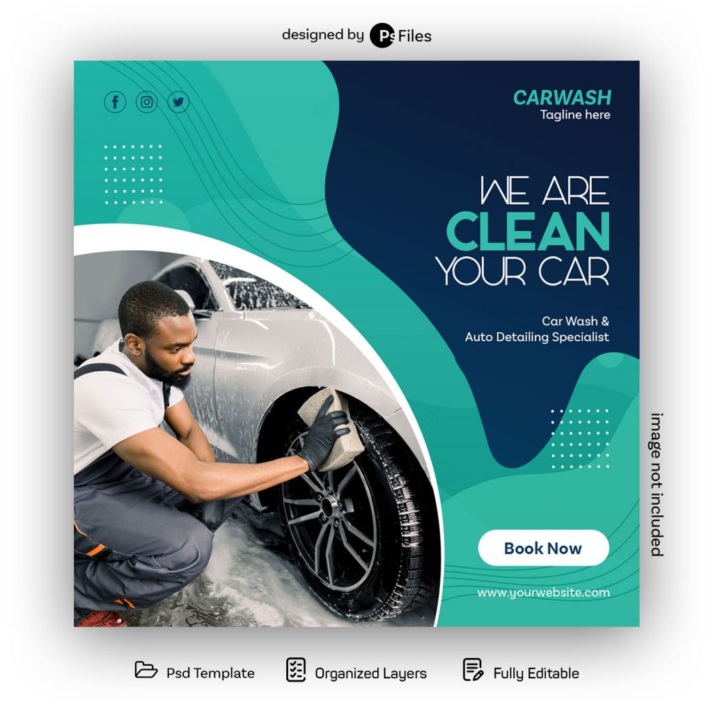 PsFiles Car Wash Service Free Instagram Post Design PSD Template