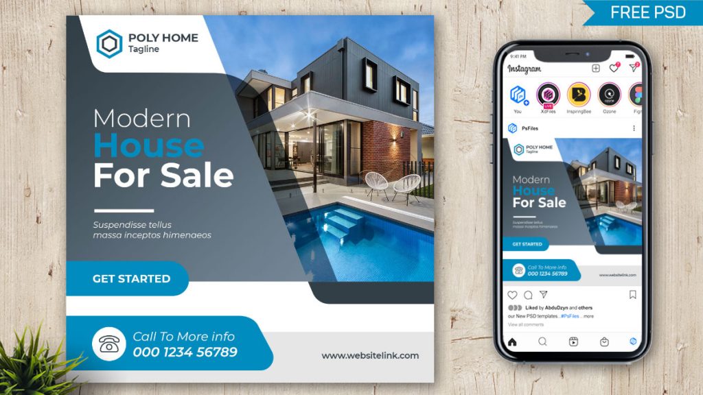 Free Real Estate Instagram Square Post Design PSD Template