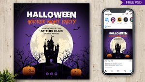 Halloween Horror Night Party Free Social Media Post Design PSD Template