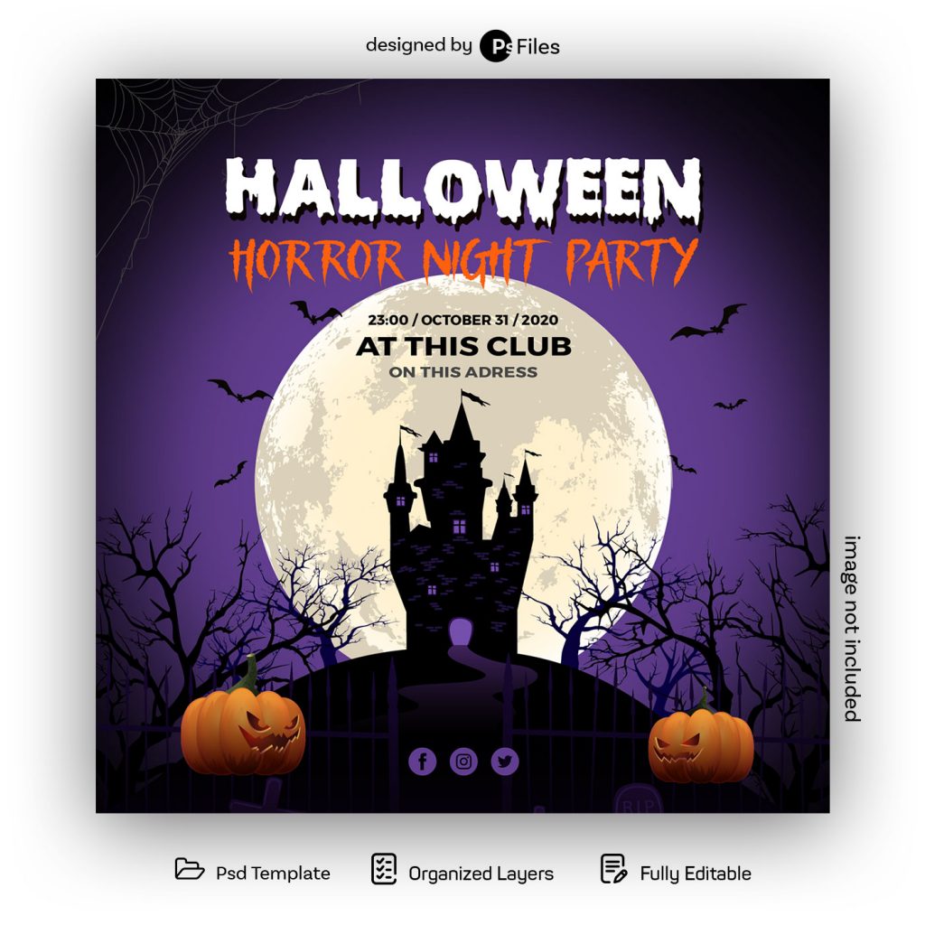 Halloween Horror Night Party Free Social Media Post Design PSD Template