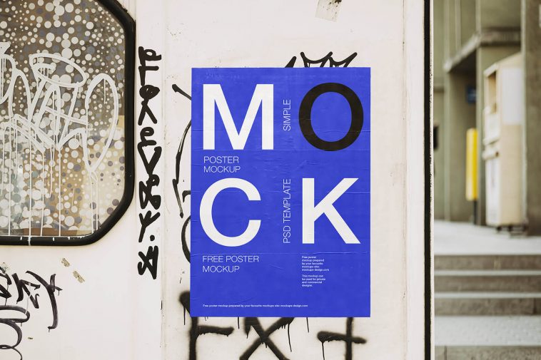 Glued Poster Mockup PSD
