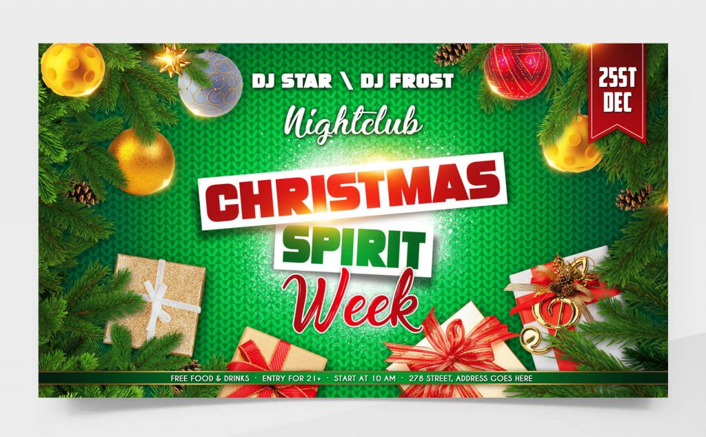 Free Christmas Spirit Week Flyer, Banner, Post PSD Template