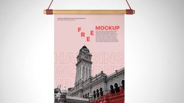 Free Hanging Wooden Frame Poster Mockup