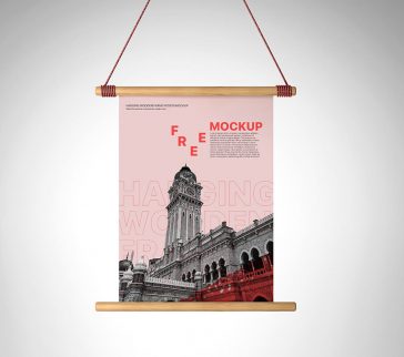 Free Hanging Wooden Frame Poster Mockup