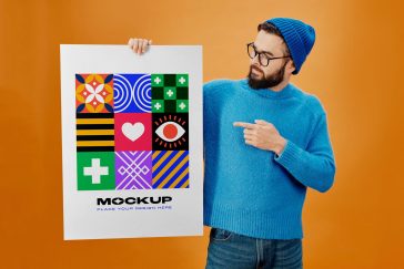 Free Large Hand Holding Poster Mockup PSD