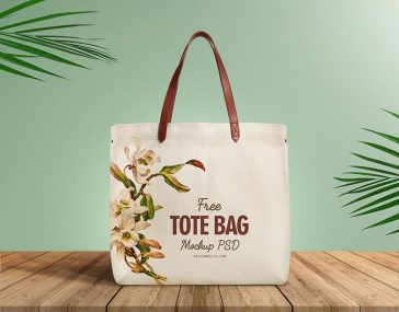 Free Tote Bag with Leather strap Mockup