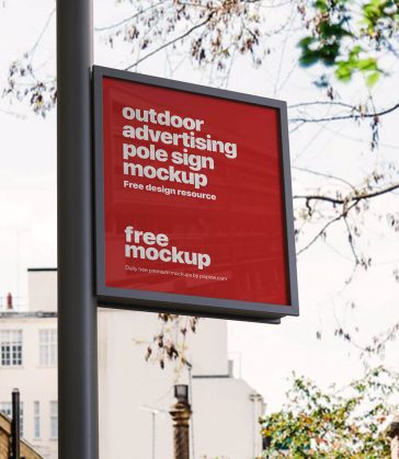 Free Outdoor Advertising Pole Sign Mockup