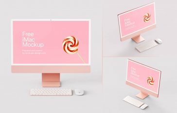 Free Pink iMac 24" 2022 Mockup PSD Set