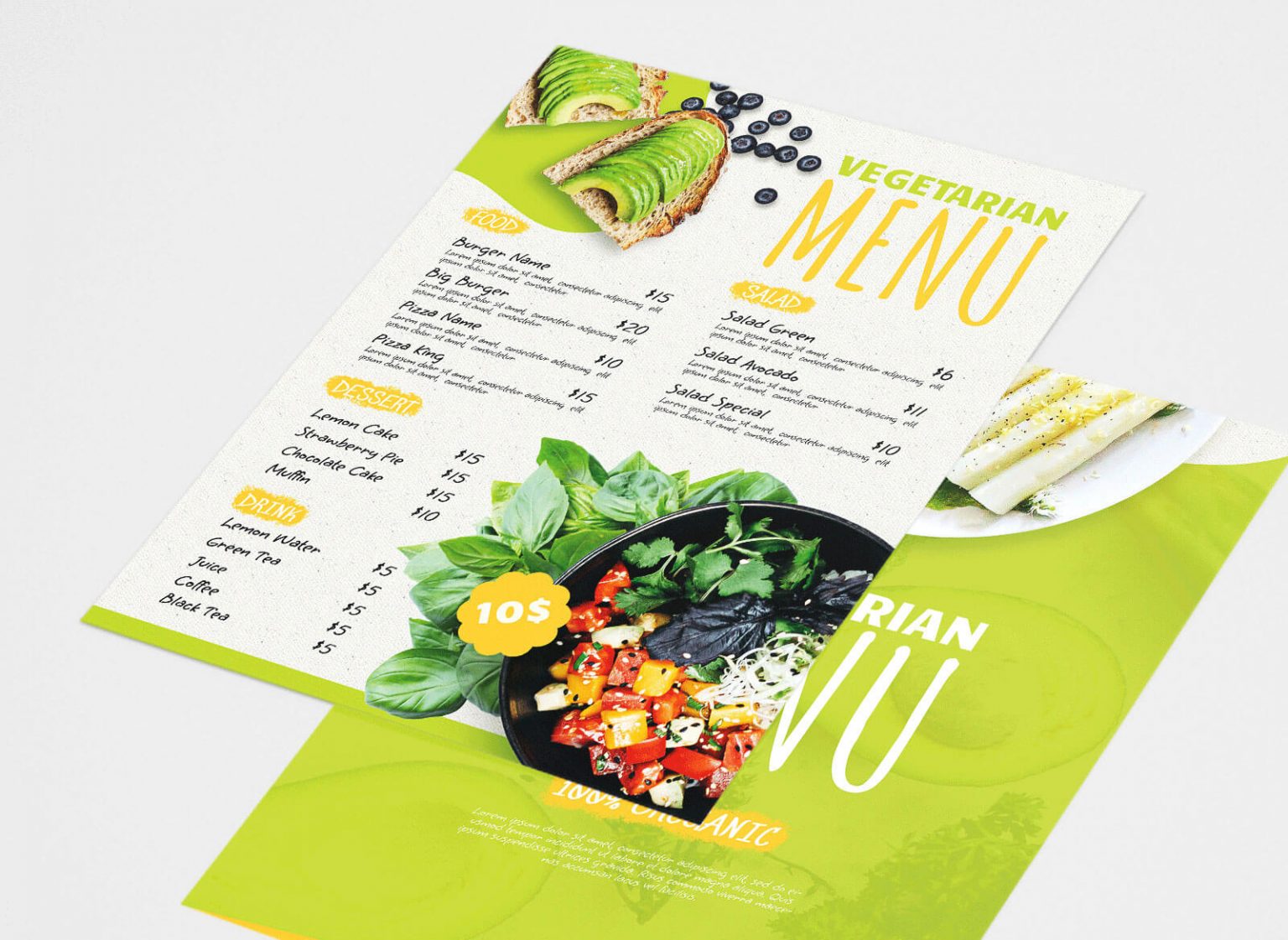 Free Vegetarian Menu Card Design PSD Template - PsFiles