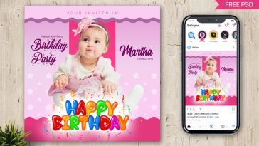Whats App Birthday Party Invitation and Status Design PSD Template