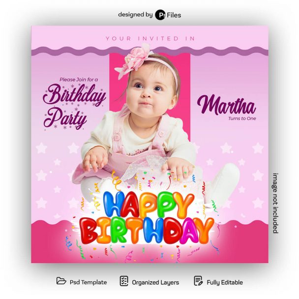 Free Birthday Party Invitation Social Media Post Template PSD - PsFiles