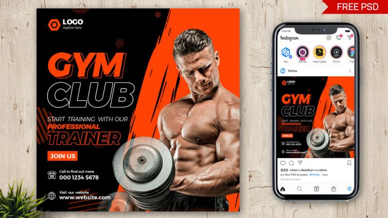 Free Gym Fitness Club Social Media Post Design PSD Template - PsFiles