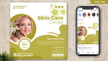 PsFiles Skin Care Beauty Spa Salon Free Social Media Post Design PSD Template