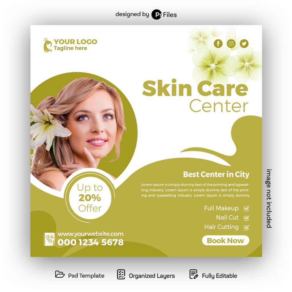 PsFiles Skin Care Beauty Spa Salon Free Social Media Post Design PSD Template