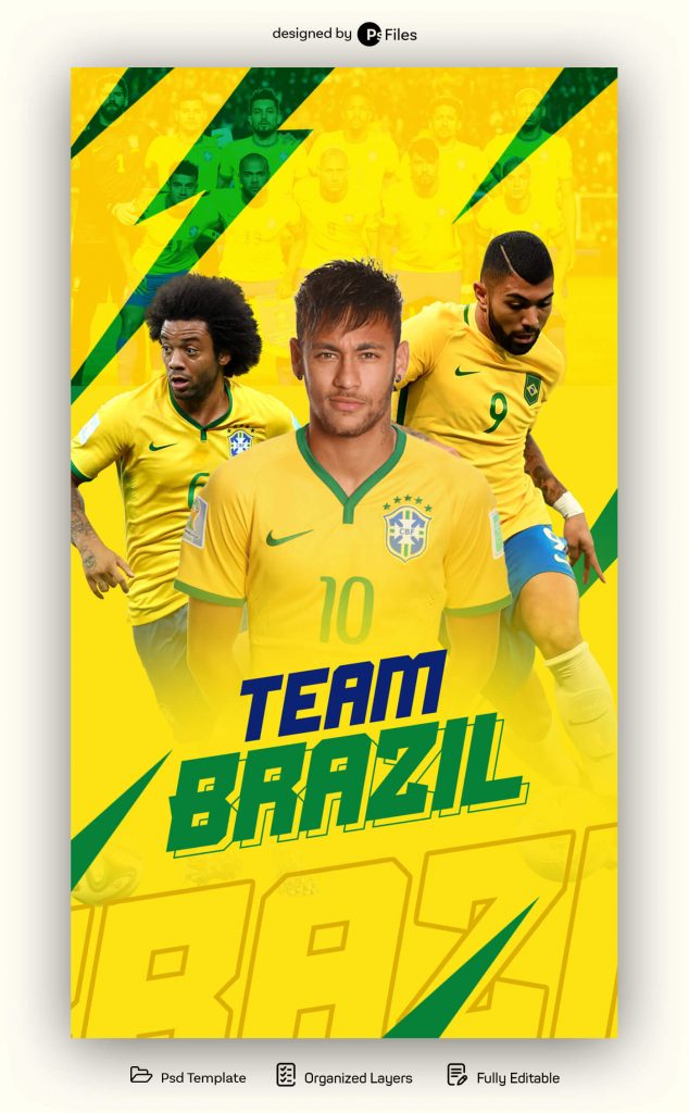 Neymar Team Brazil Footbal world cup Flex Poster Design Free PSD