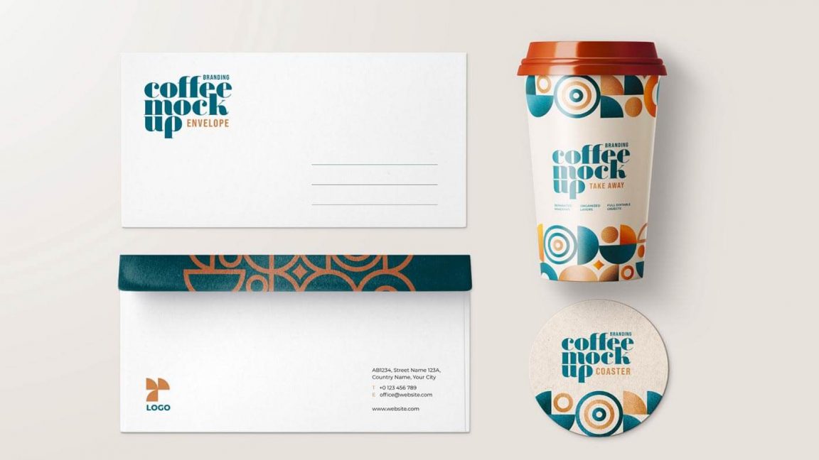 Floating Coffee Cup, Business Card, A4 - Branding PSD Mockup - PsFiles