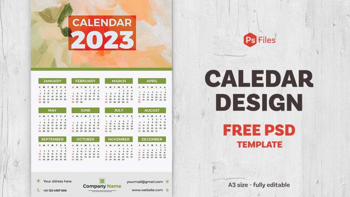 Dark Wall Calendar 2023 PSD Template Free File PsFiles
