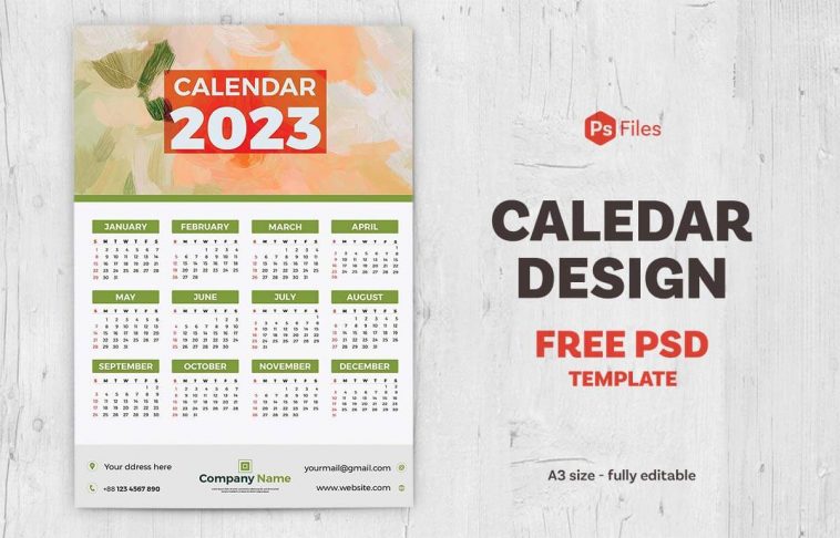 2023 A3 Calendar Design PSD Template free PsFiles