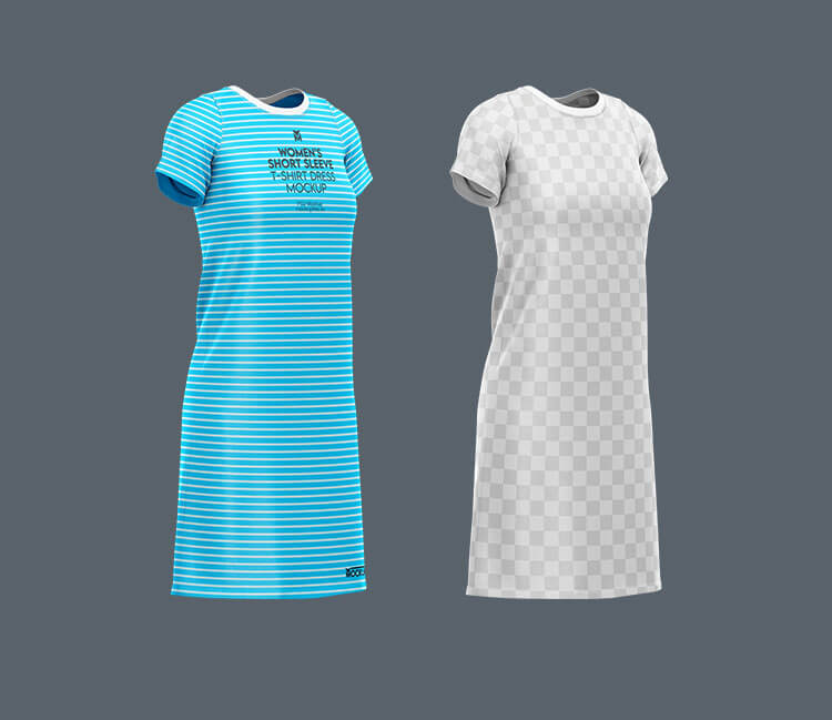 Front and 3/4 View of 3 Women’s T-Shirt Dress Mockups