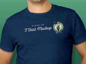 Closeup View of Man Model Wearing T-shirt Mockup