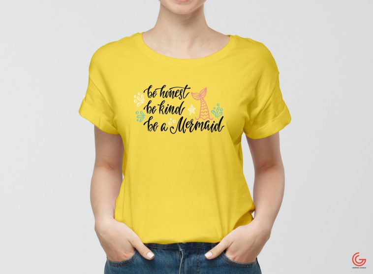 Girl Wearing a Round Neck T-Shirt Mockup