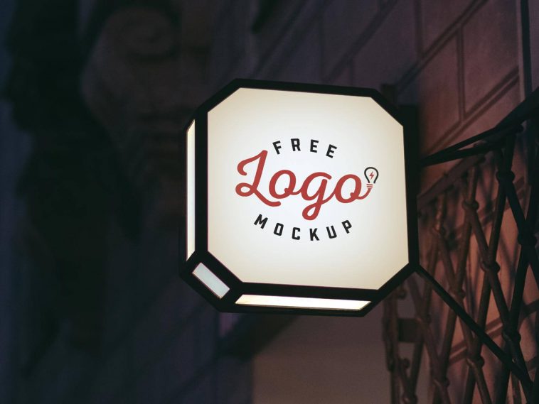 Free Octagon Backlit Signage Mockup PSD