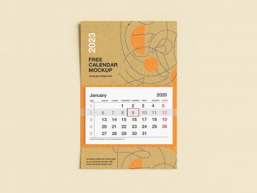 Free Kraft Paper Wall Calendar 2023 Mockup PSD
