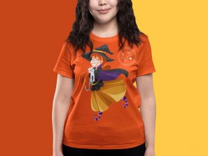 Front View of Smiling Girl Wearing T-shirt Mockup