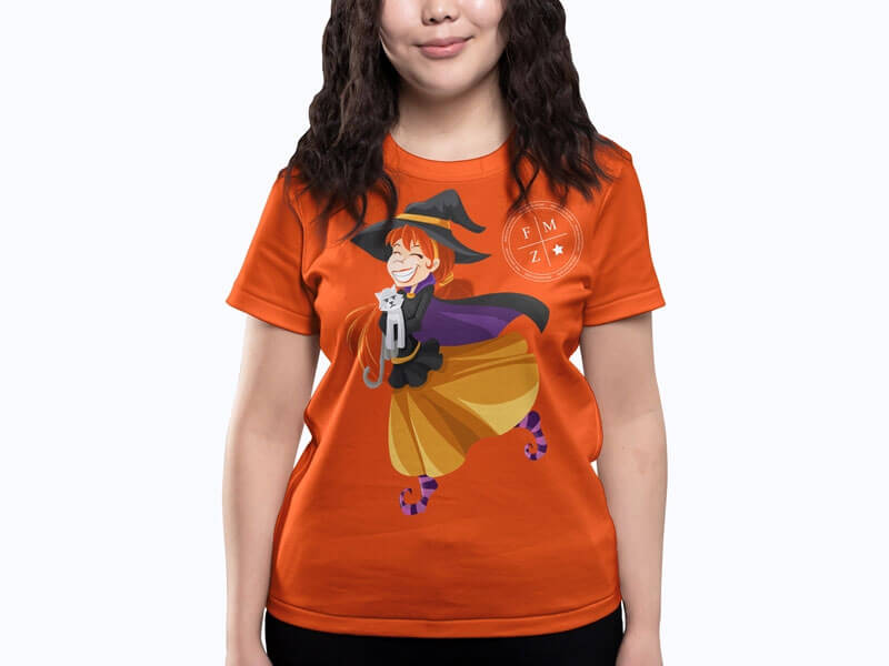 Front View of Smiling Girl Wearing T-shirt Mockup