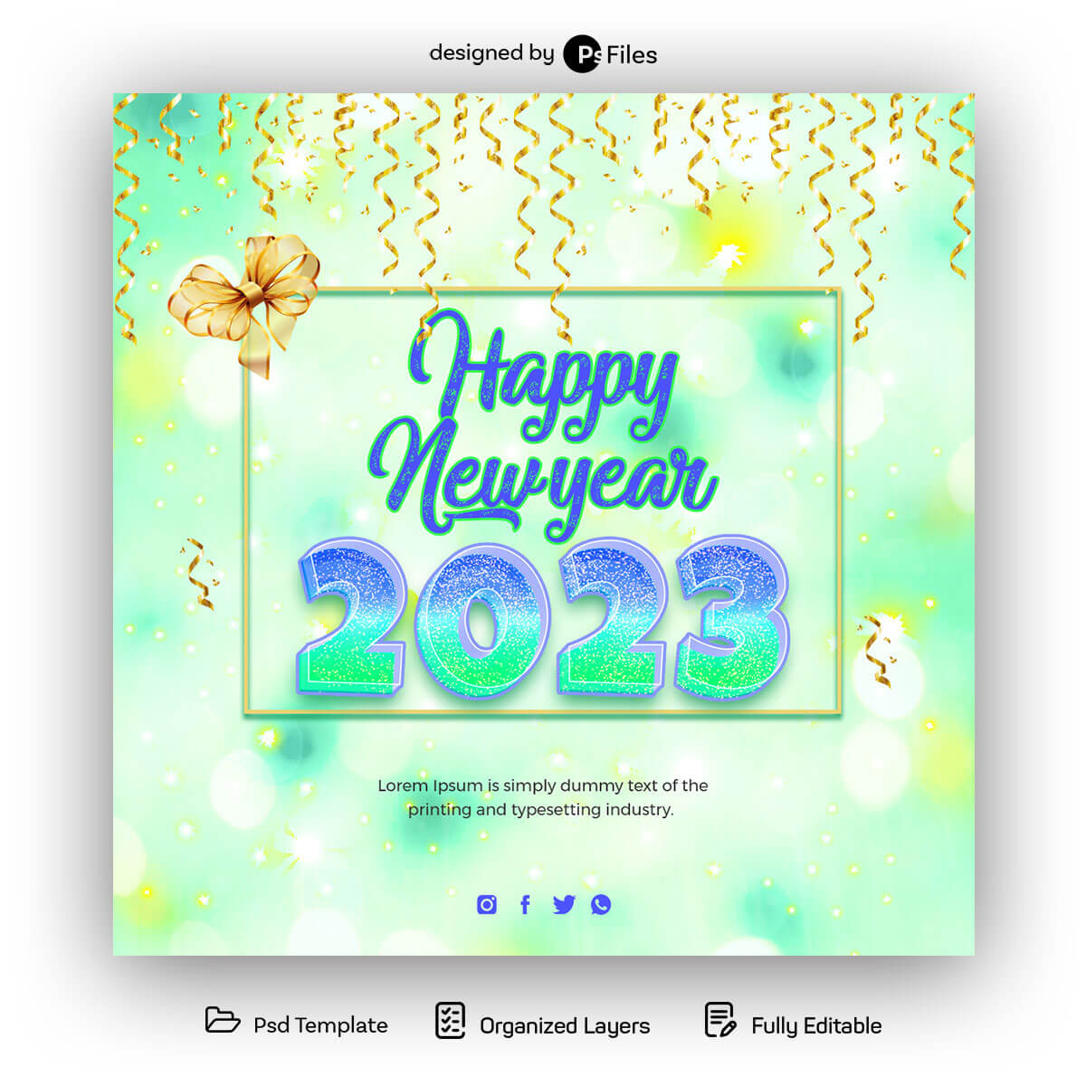 Green Colour Happy New Year 2023 PSD Post Design Free Download