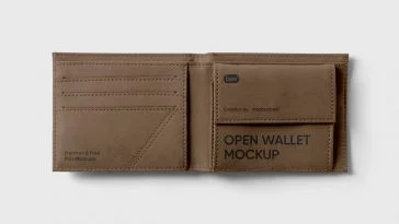Top View of an Open Leather Wallet Mockup