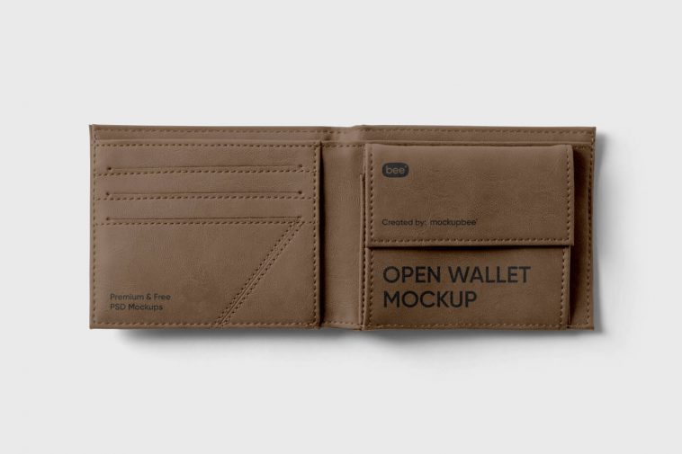 Top View of an Open Leather Wallet Mockup