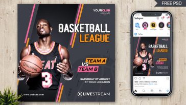 PsFiles Basketball League Match Instagram Post Design Template Free PSD