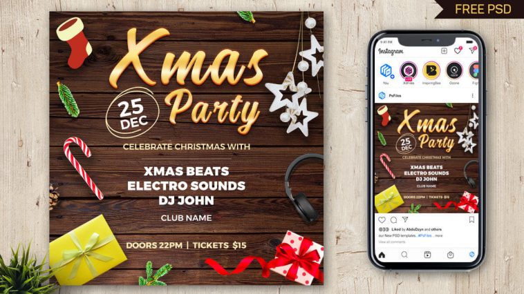 Christmas Night Party Social Media Post Square Banner Template PSD