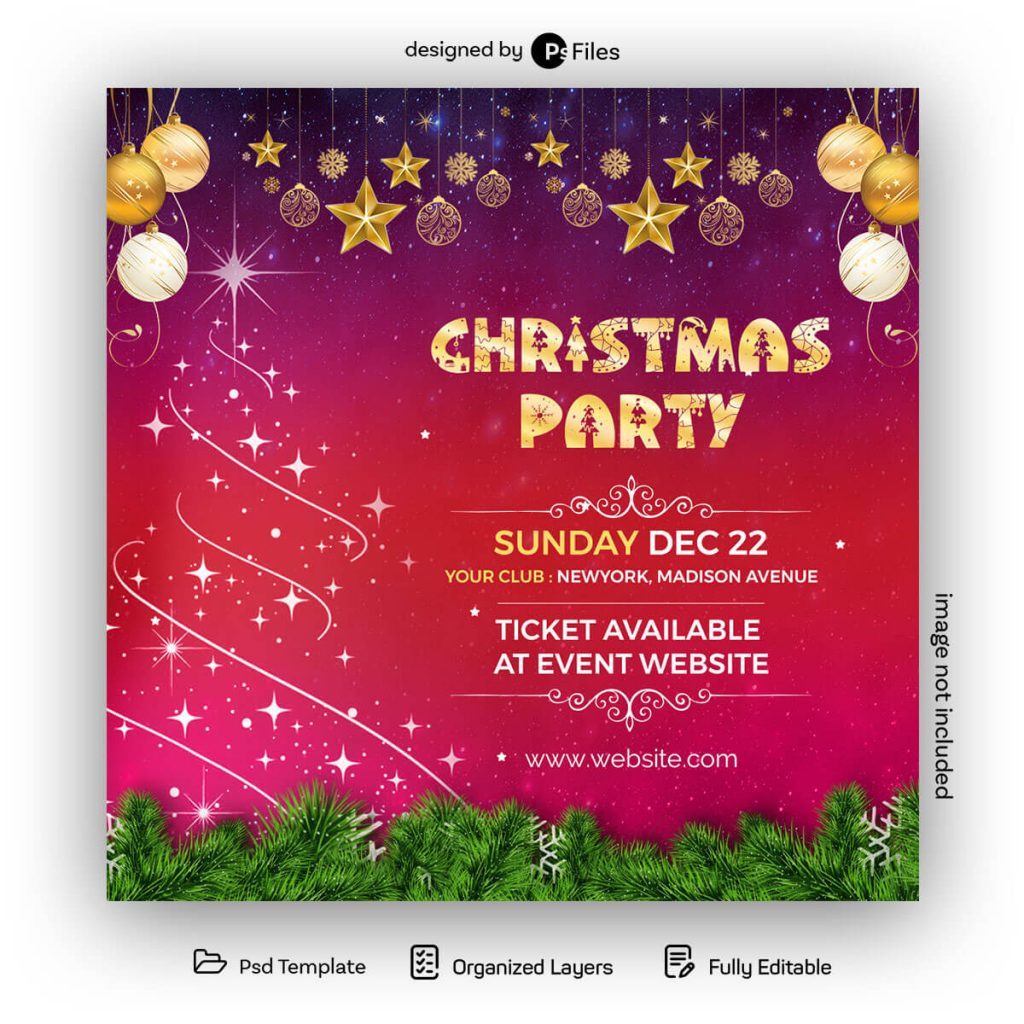 Free Christmas Party Social Media Post Design Template PSD
