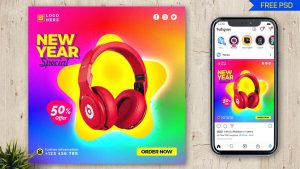 A colorful Free New Year Special Gadgets Social Media Banner Design Template