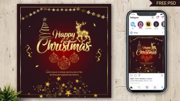 Golden Happy Christmas Card Social Media PSD Design Template