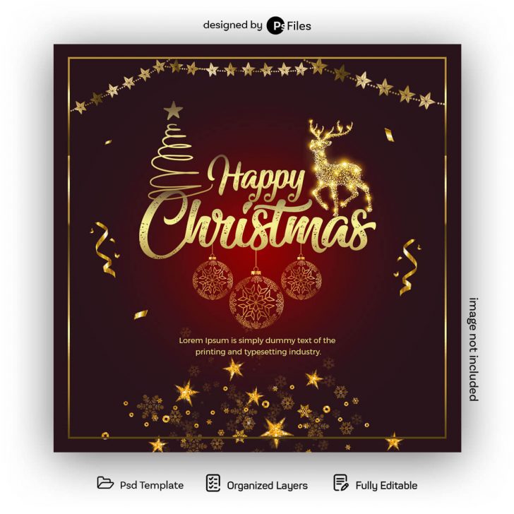 Golden Happy Christmas Card Social Media PSD Design Template - PsFiles